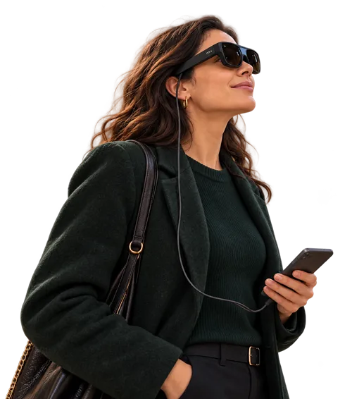 Illustration of a visitor watching through smart glasses